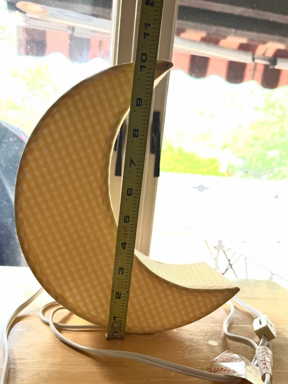 Crescent Moon Nursery Lamp Yellow Gingham Baby Room Night Light 10” Decor